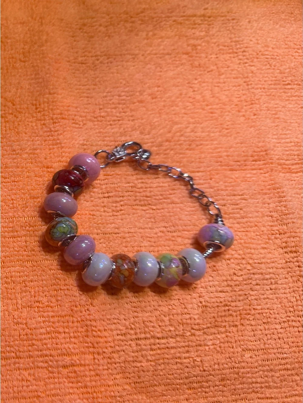 Glass Bead Charm Bracelet - Pink Multicolor